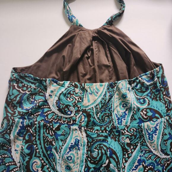 Lane Bryant Paisley Linen/Cotton Halter Dress Brown, Blue and Cream Size 28 - Picture 6 of 11